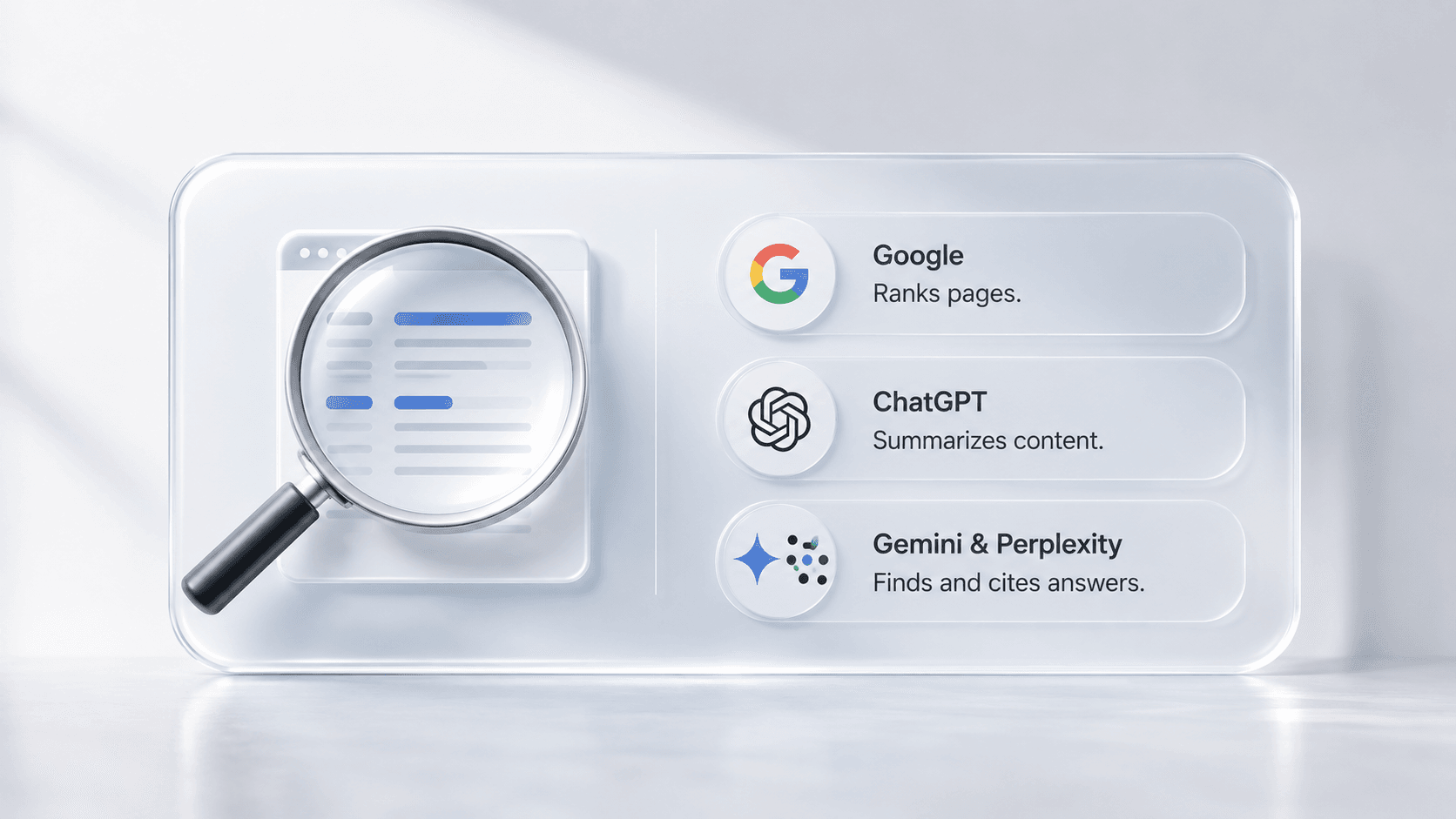 A technical article flowing into Google Search, ChatGPT, Gemini and Perplexity